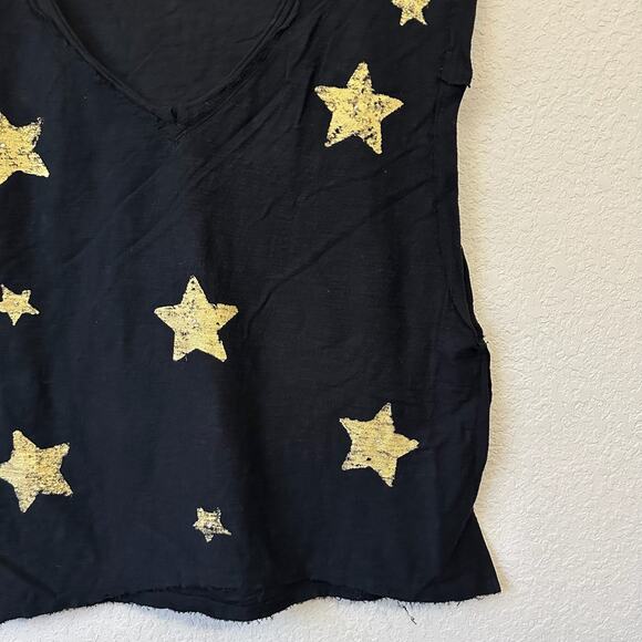 GYPSY JUNKIES Tank Top Black Stars Rhinestones V-Neck Cotton Edgy Gothic - Picture 4 of 10